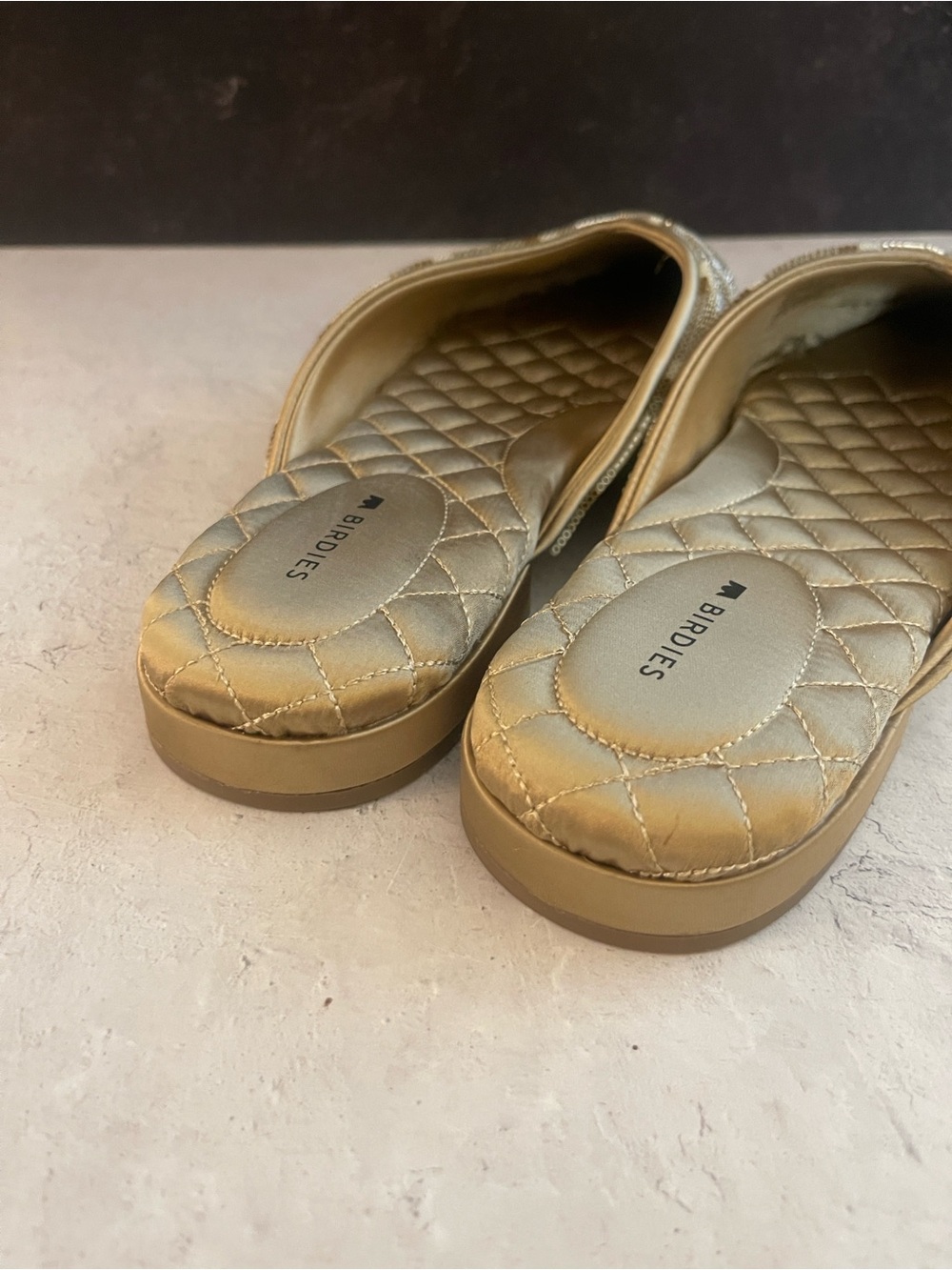 NWT Birdies “The Swan” Beaded Deco Chevron Mule Flats — Gold/Silver | Size 9.5 - Picture 6 of 8